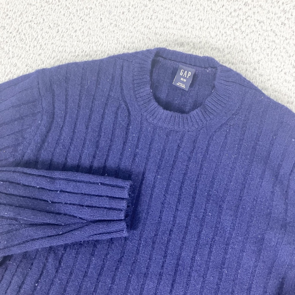 Gap Sweater Mens Medium Navy Blue‎ 100% Lambswool Ribbed Knit Crewneck Pullover